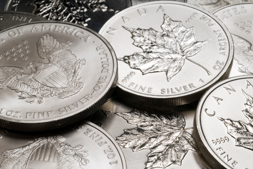 silver coins n table