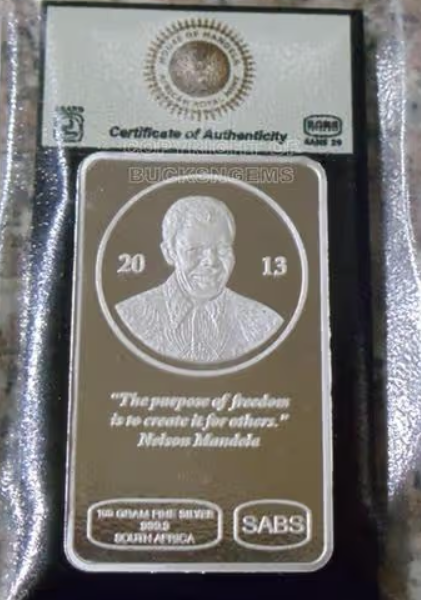 100g .999 pure Mandela Silver Bar