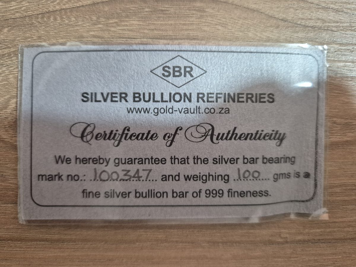 100g Fine Silver Bars .999 Certified